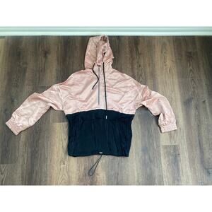 Beautiful Baby Pink/Black Faux Satin Zara Hoodie Size Extra Small